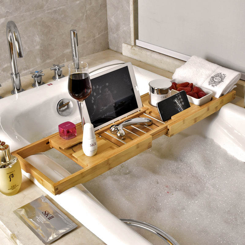 Bamboo Bathtub Rack Telescopic Storage Rack