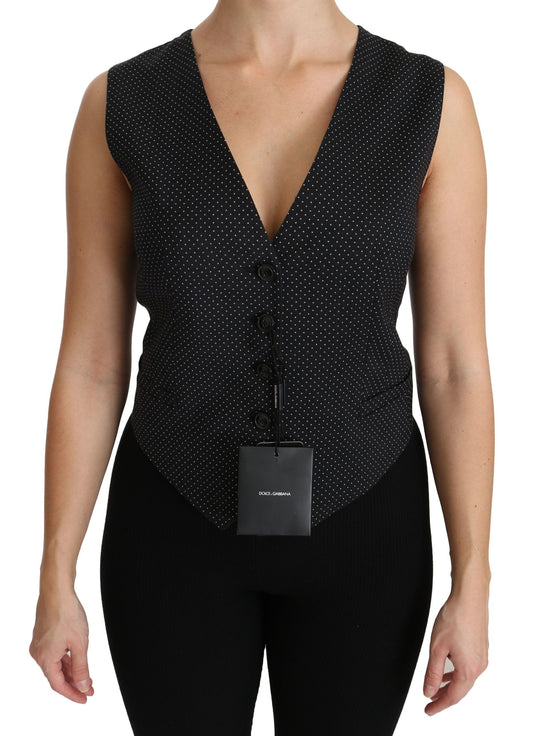 Dolce & Gabbana Chic Black Dotted Wool Blend Sleeveless Vest