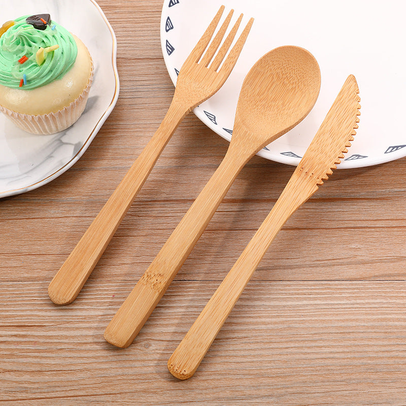 Set Bamboo Knife Fork Spoon Set