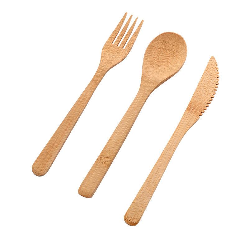 Set Bamboo Knife Fork Spoon Set