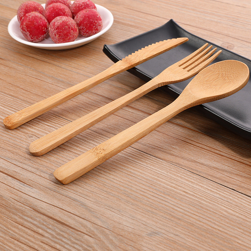 Set Bamboo Knife Fork Spoon Set