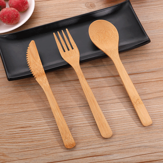 Set Bamboo Knife Fork Spoon Set