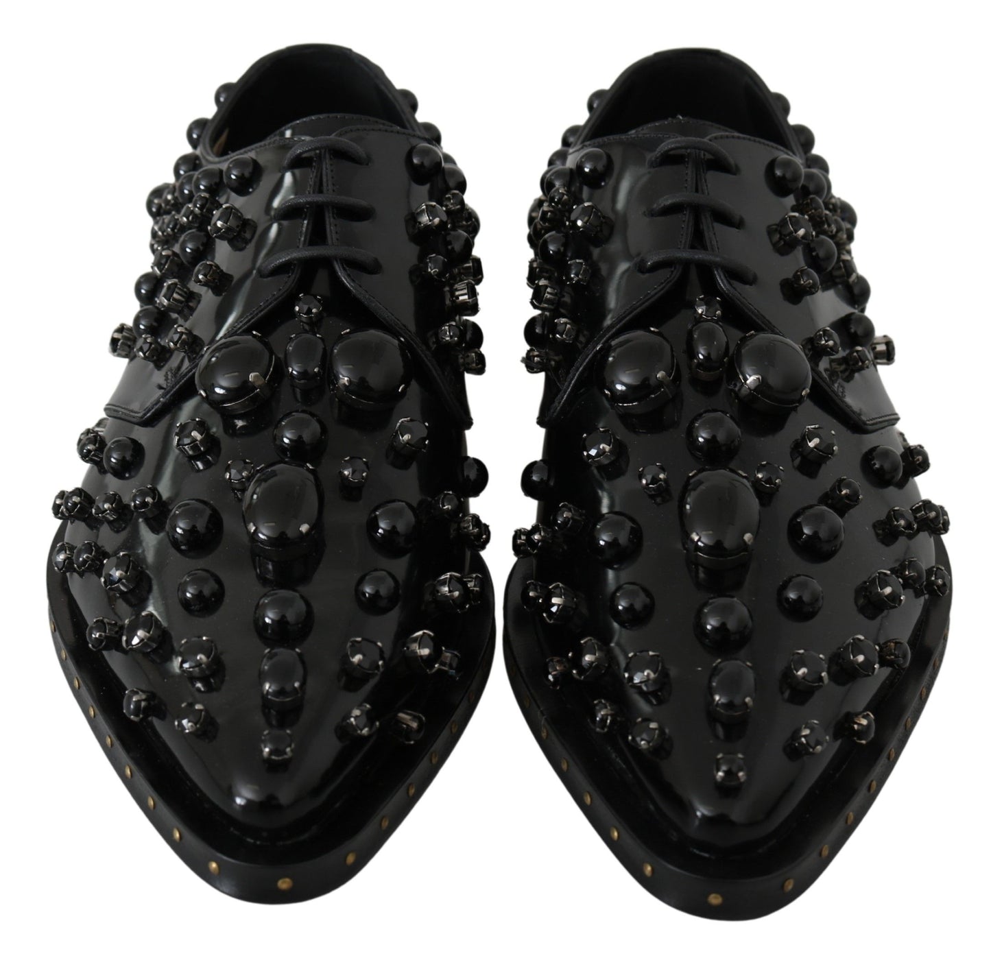 Dolce & Gabbana Elegant Black Crystal Leather Dress Shoes