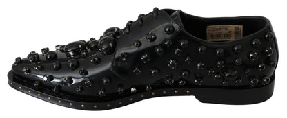 Dolce & Gabbana Elegant Black Crystal Leather Dress Shoes