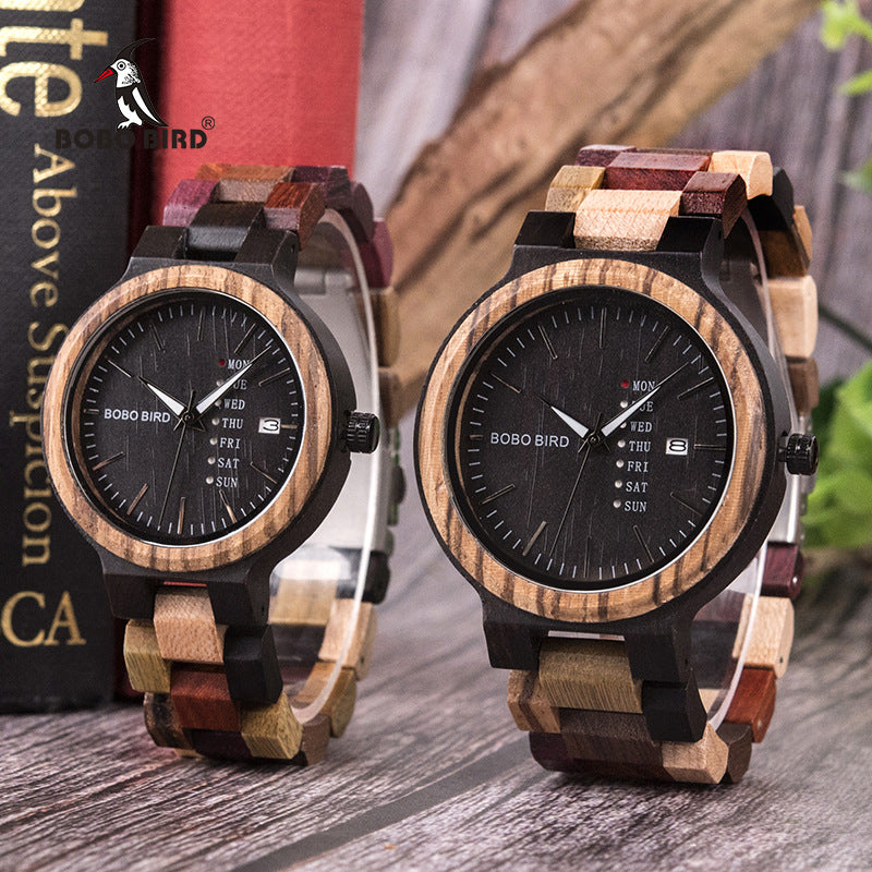 Popo – Quartz Wooden Watch with Day and Date Display,