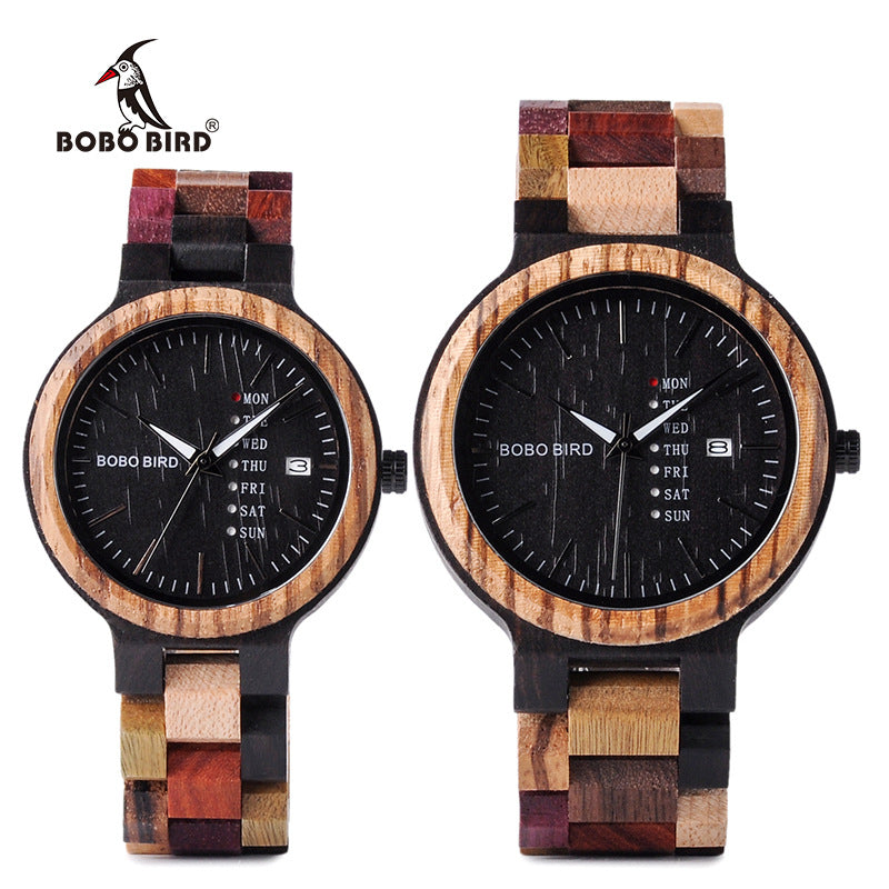 Popo – Quartz Wooden Watch with Day and Date Display,