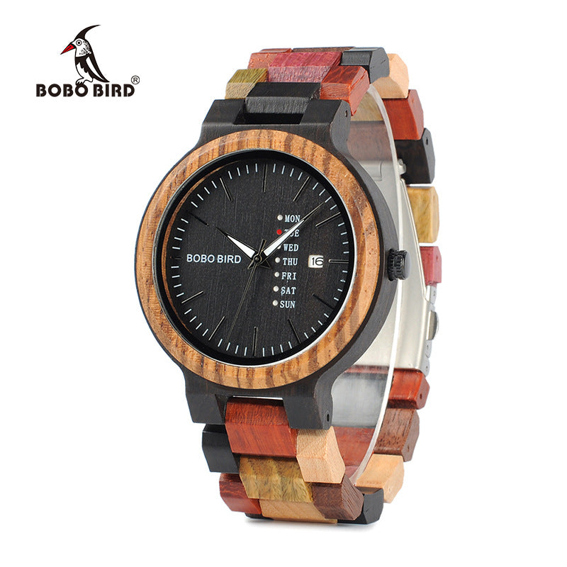 Popo – Quartz Wooden Watch with Day and Date Display,