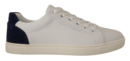 Dolce & Gabbana Elegant White and Blue Low-Top Leather Sneakers