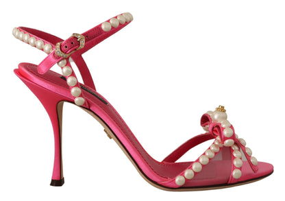 Dolce & Gabbana Elegant Pink Pearl Embellished Heels Sandals