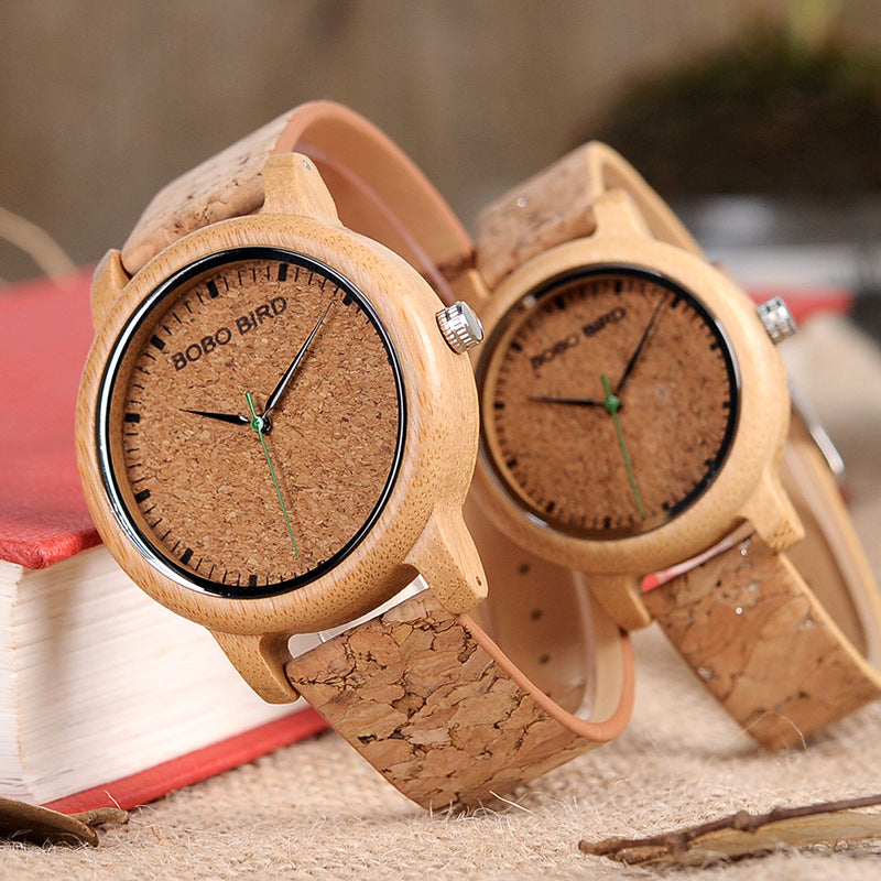 BOBO BIRD Simple Temperament Bamboo Wood Quartz Couple Watch