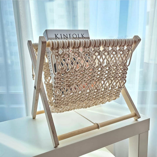 Magazine rack, handwoven cotton rope