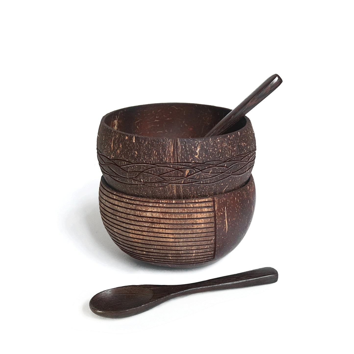 Natural Vietnamese Coconut Shell Bowl, Spoon, Knife, Fork