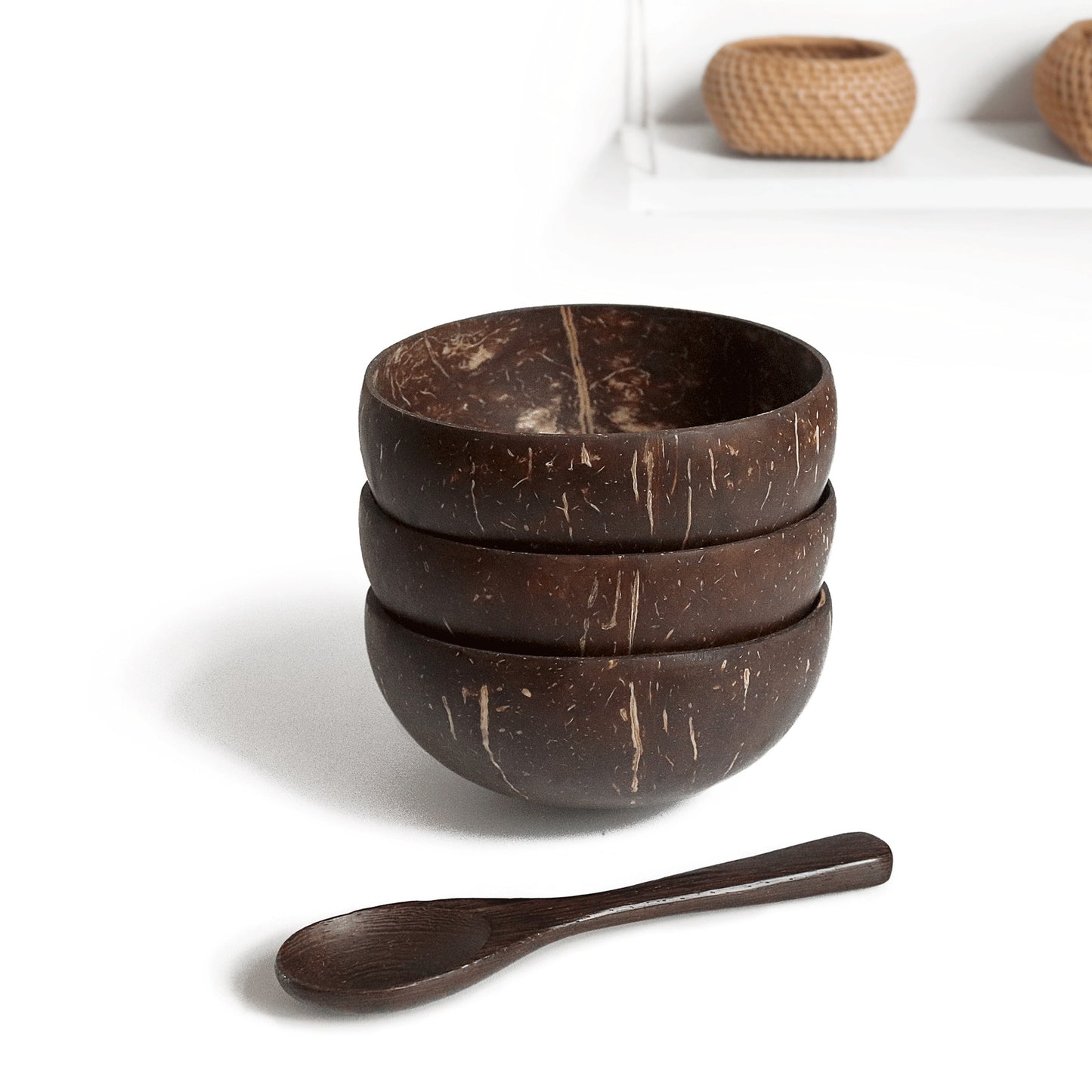 Natural Vietnamese Coconut Shell Bowl, Spoon, Knife, Fork