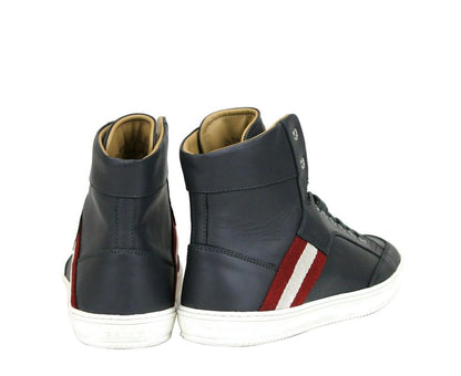 Bally Dark Grey Calf Leather Hi Top Sneaker With Red Beige