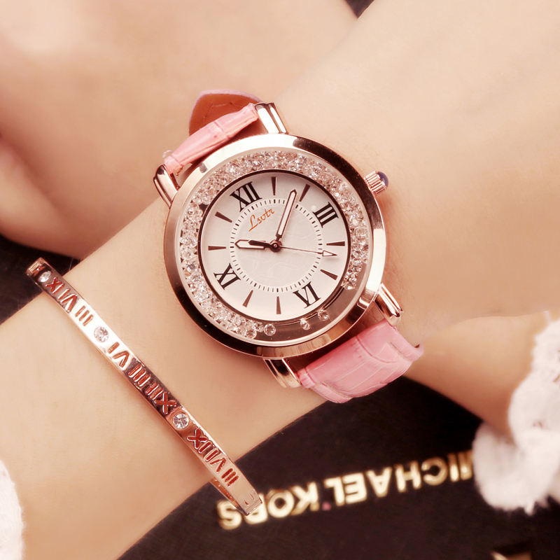 Flowing rhinestone watch, leather