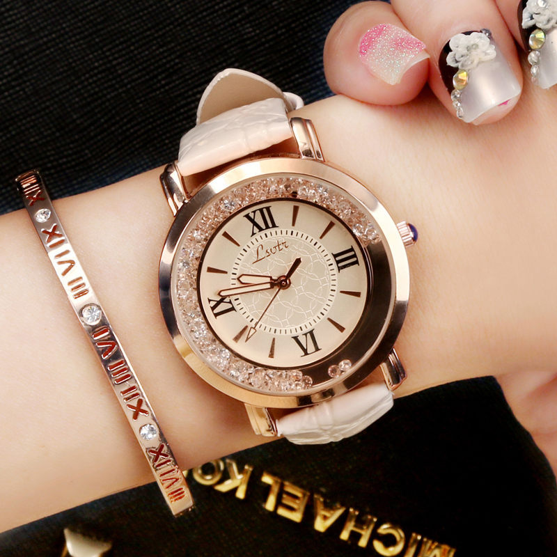 Flowing rhinestone watch, leather