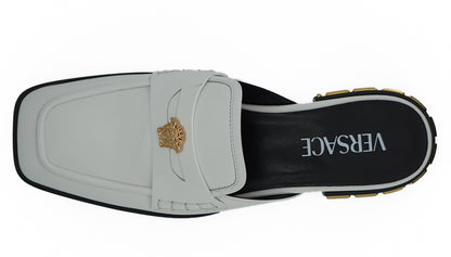 Versace Elegant White Leather Flat Slides