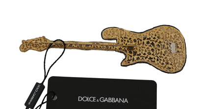 Dolce & Gabbana Gold Sequined Guitar Pin Brooch