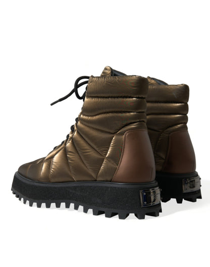 Dolce & Gabbana Bronze Plateau Padded Boots with DG Logo Plate