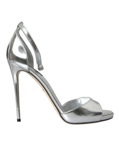 Dolce & Gabbana Silver KEIRA Leather Heels Sandals Shoes