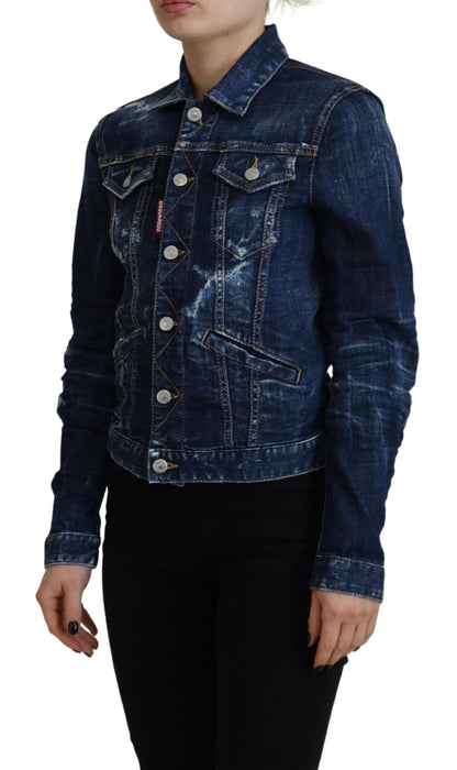 Dsquared² Blue Icon Printed Distressed Denim Jacket