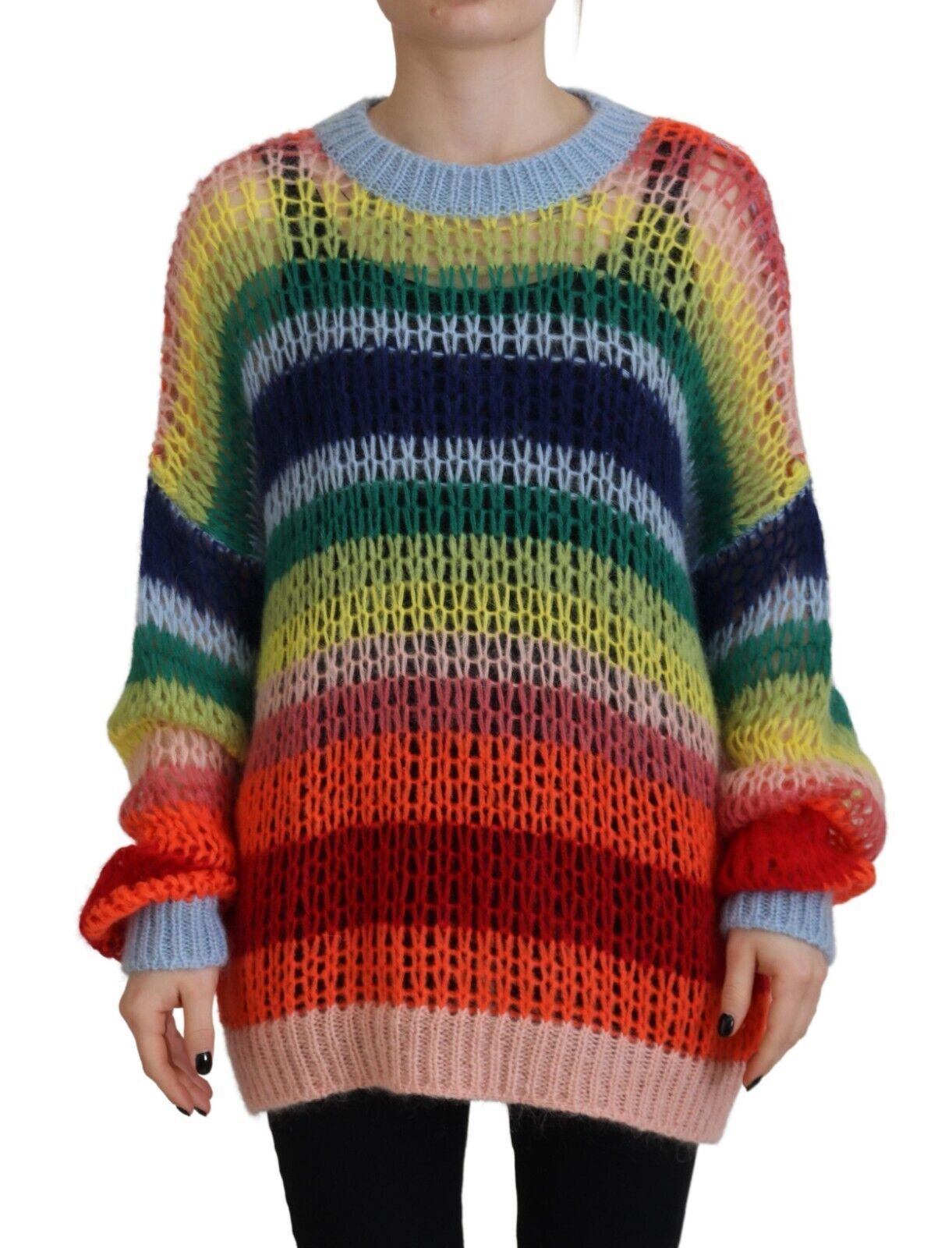 Dsquared² Multicolor Knitted Mohair Crewneck Pullover Sweater