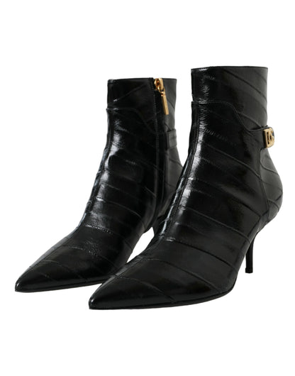 Dolce & Gabbana Black Eel Leather Logo Short Boots Shoes