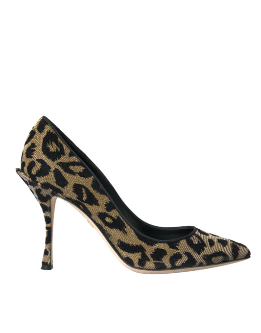 Dolce & Gabbana Black Gold Leopard Lurex Heels Pumps Shoes