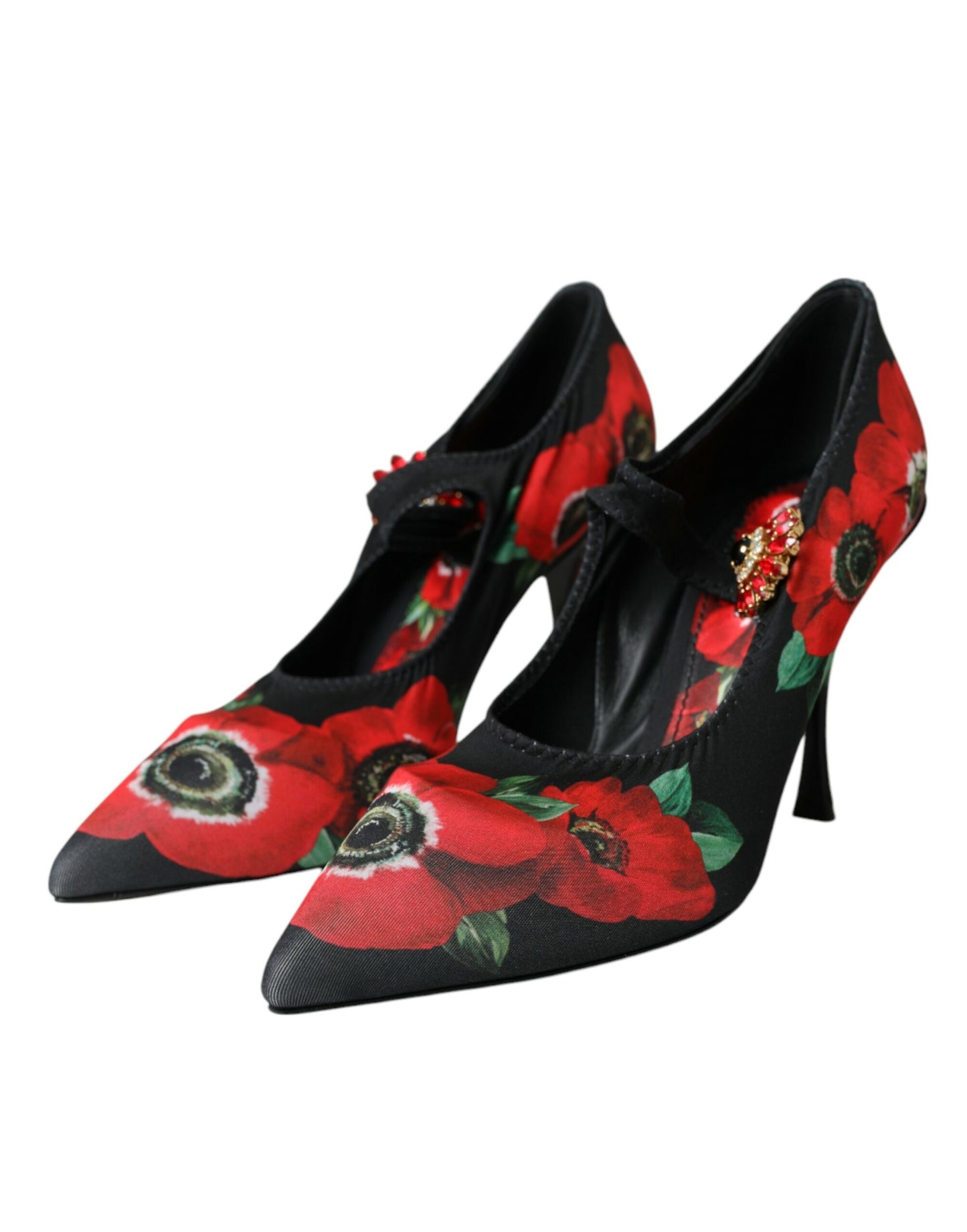 Dolce & Gabbana Black Floral Crystal Mary Jane Pumps Shoes