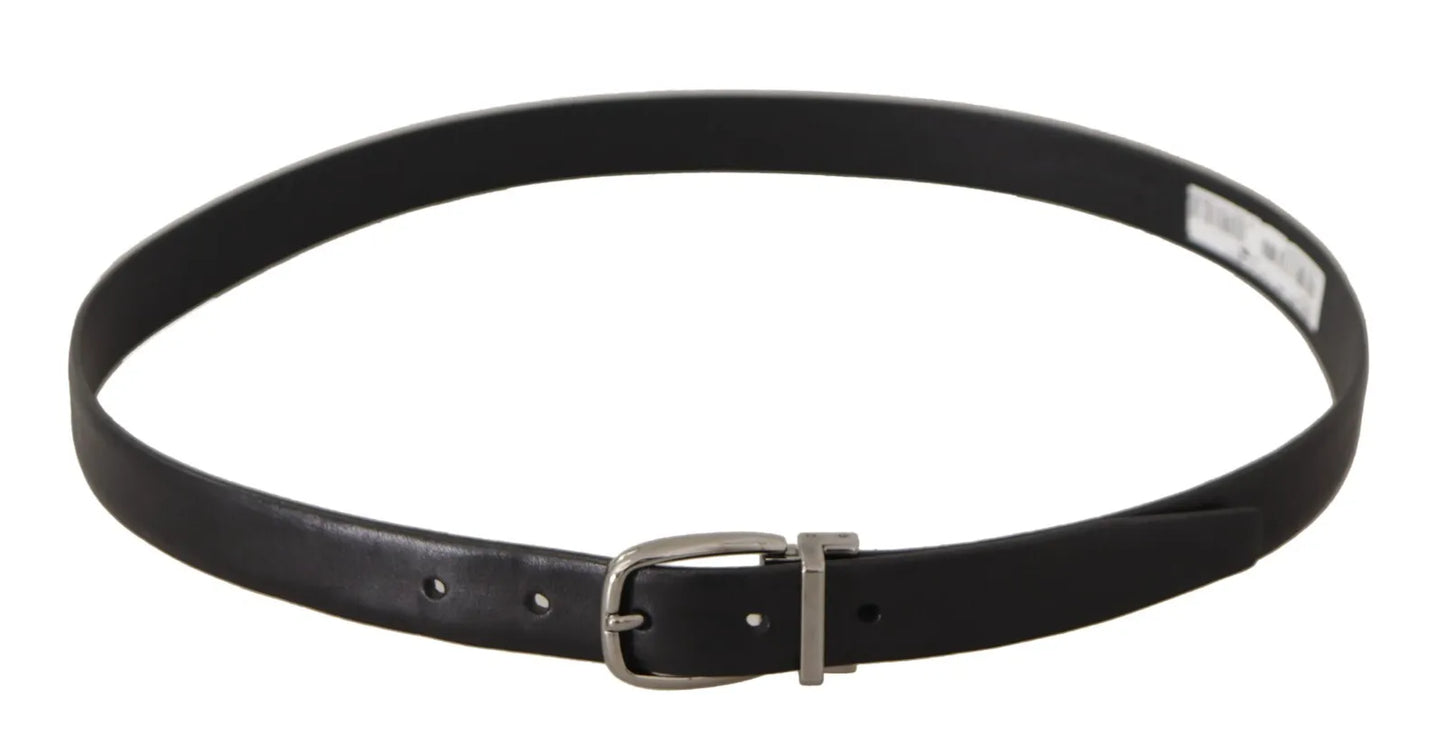 Dolce & Gabbana Black Classic Leather Silver Tone Metal Buckle Belt