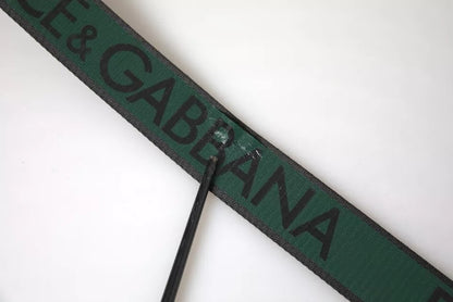 Dolce & Gabbana Black Green Logo Silver Metal Buckle Belt