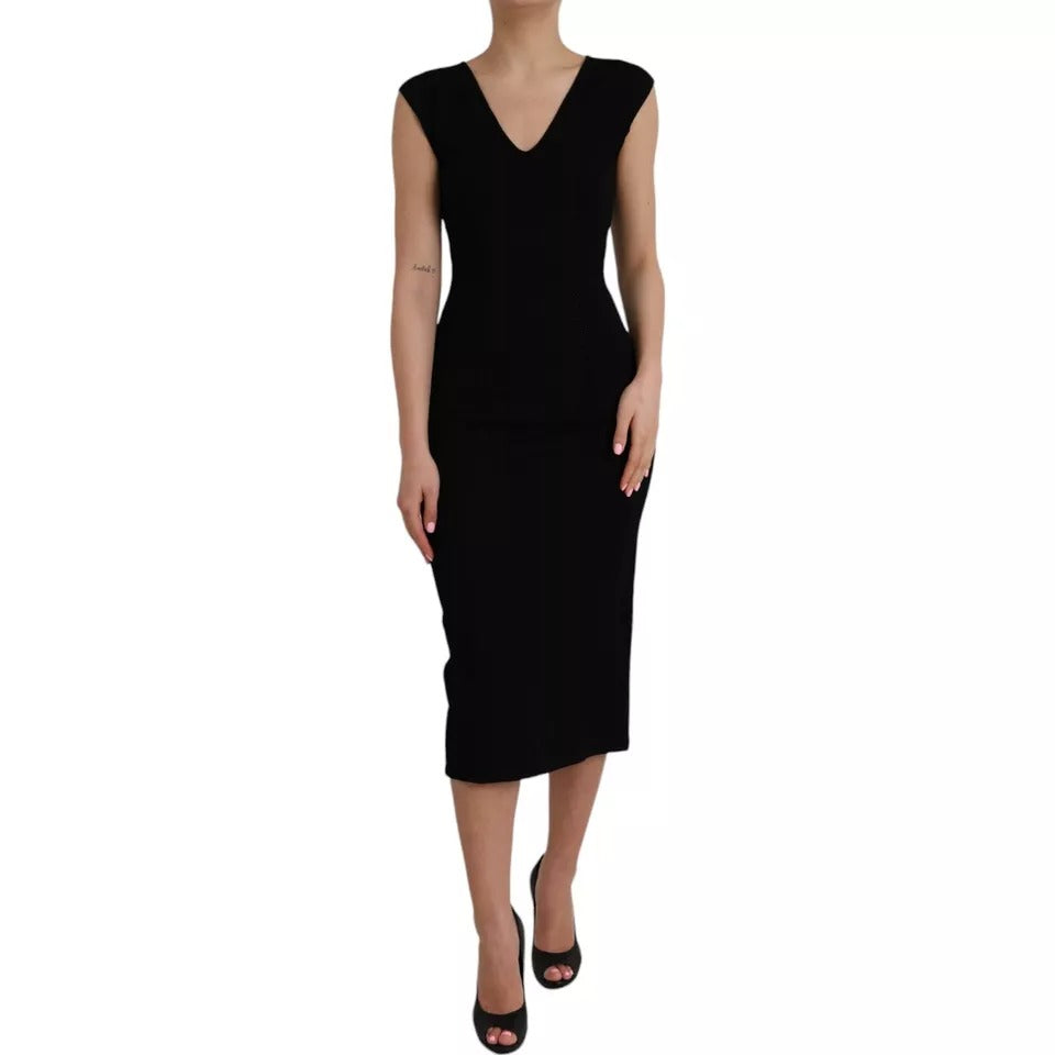 Dolce & Gabbana Black Viscose Sleeveless Bodycon Midi Dress