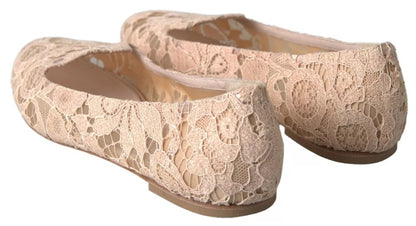 Dolce & Gabbana Beige Floral Lace Loafers Flats Shoes