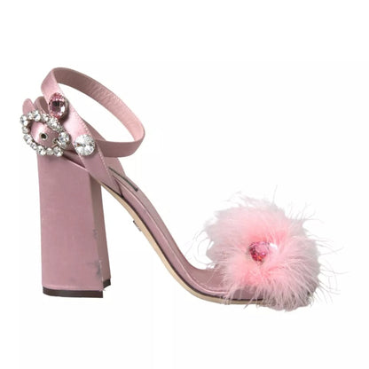 Dolce & Gabbana Pink Turkey Feather Embellished Sandals Shoes