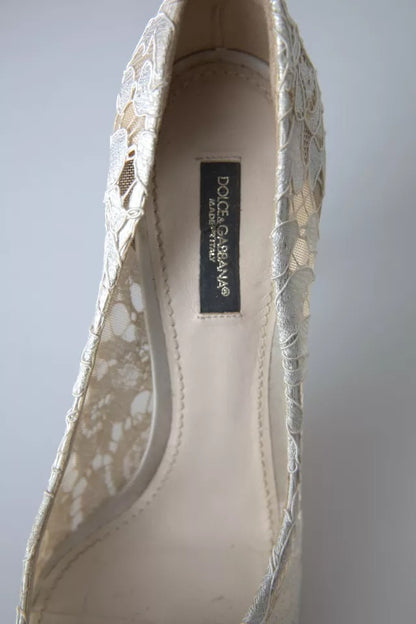 Dolce & Gabbana White Taormina Lace Crystal Heels Pumps Shoes