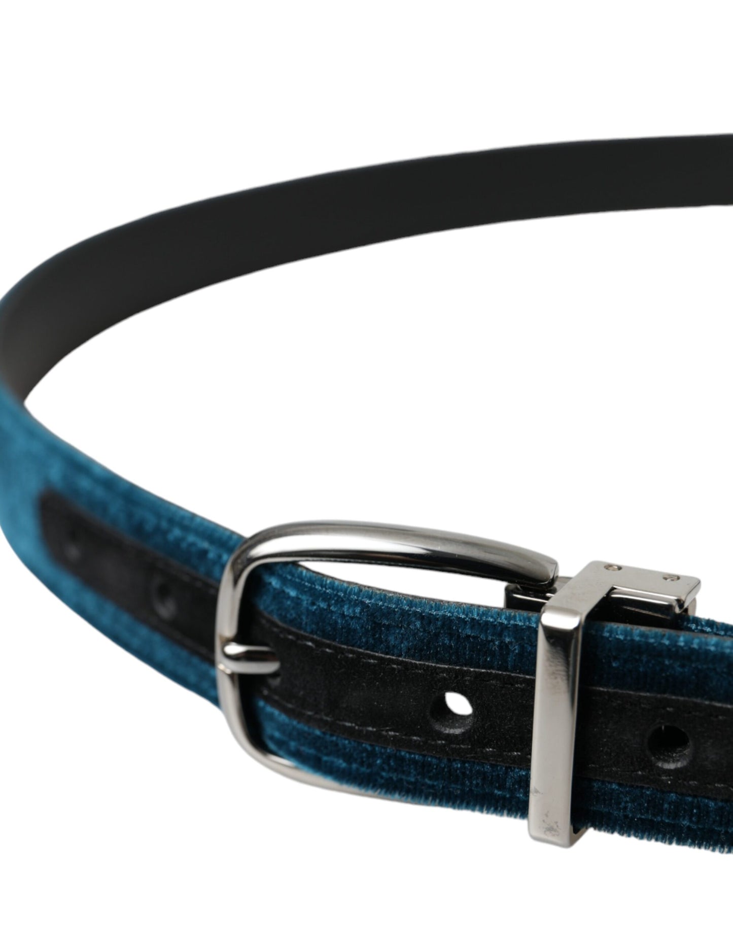 Dolce & Gabbana Blue Velvet Leather Silver Metal Buckle Belt