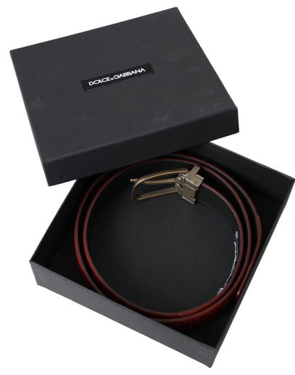 Dolce & Gabbana Red Perforated Leather Metal Buckle Belt Men