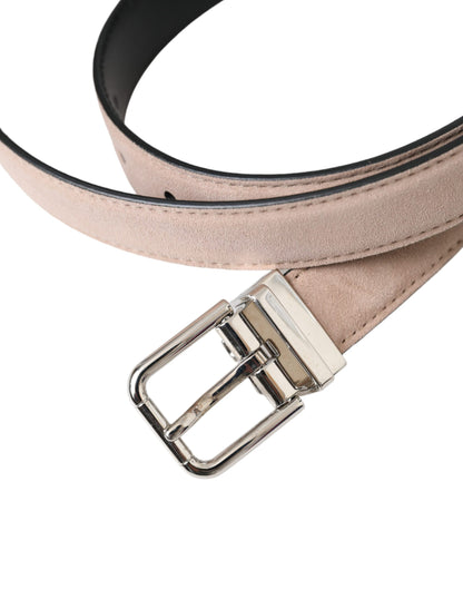 Dolce & Gabbana Beige Suede Leather Silver Buckle Belt Men