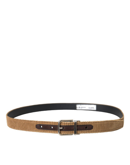 Dolce & Gabbana Brown Velvet Silver Metal Buckle Belt Men