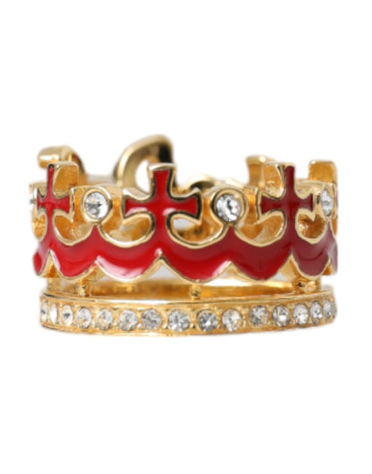 Dolce & Gabbana Gold Tone BrassCrystal Enamel DG CROWN Statement Ring