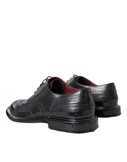 Dolce & Gabbana Black Leather Oxford Wingtip Formal Men Shoes