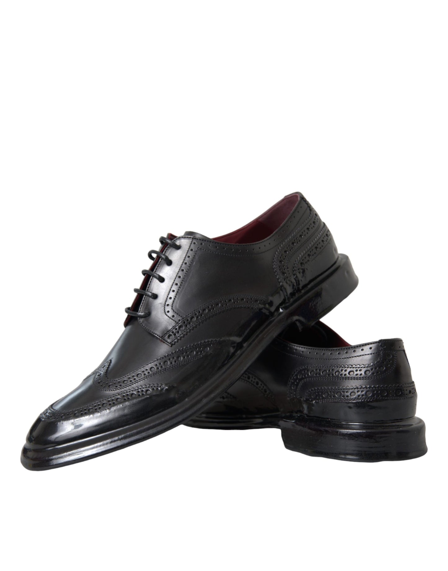 Dolce & Gabbana Black Leather Oxford Wingtip Formal Men Shoes