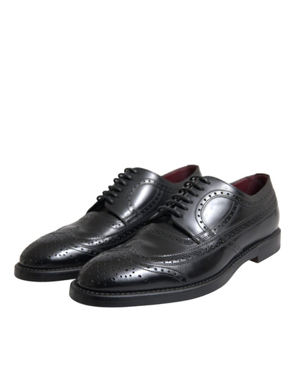 Dolce & Gabbana Black Leather Oxford Wingtip Formal Men Shoes