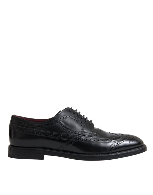 Dolce & Gabbana Black Leather Oxford Wingtip Formal Men Shoes