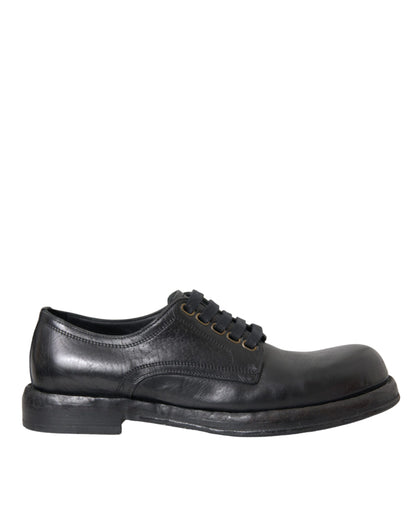 Dolce & Gabbana Black Horse Leather Derby Men Dress Shoes