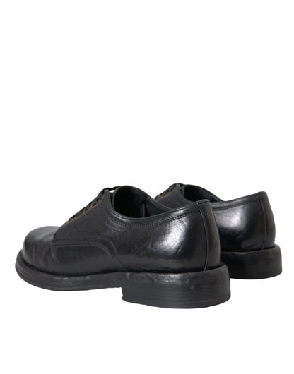 Dolce & Gabbana Black Horse Leather Derby Men Dress Shoes