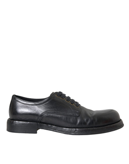 Dolce & Gabbana Black Horse Leather Derby Men Dress Shoes