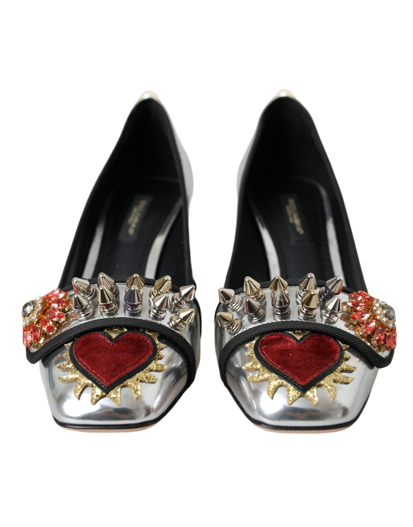 Dolce & Gabbana Silver Embellished Leather Heels Pumps Shoes