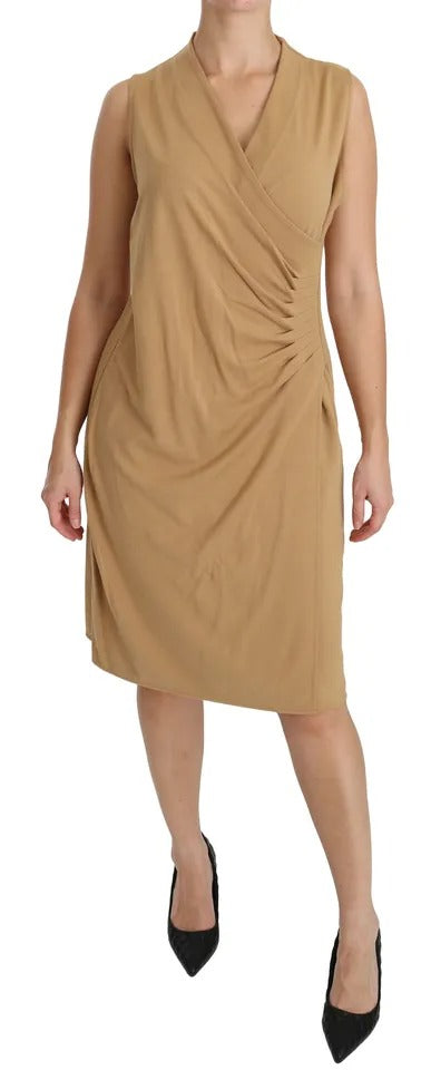 Ralph Lauren Brown V-neck Shift Knee Length Viscose Dress