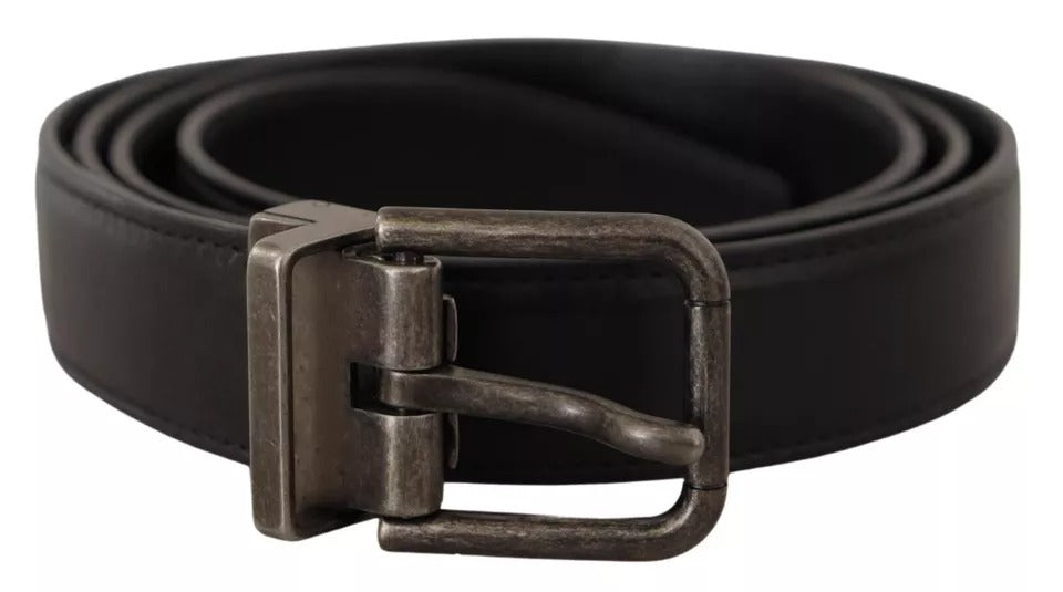 Dolce & Gabbana Black Calf Leather Vintage Logo Metal Buckle Belt